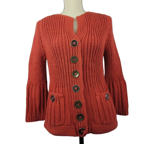 Pure Handknit Cardigan Sweater Size S / M Rich Chunky Knit - Picture 1 of 6